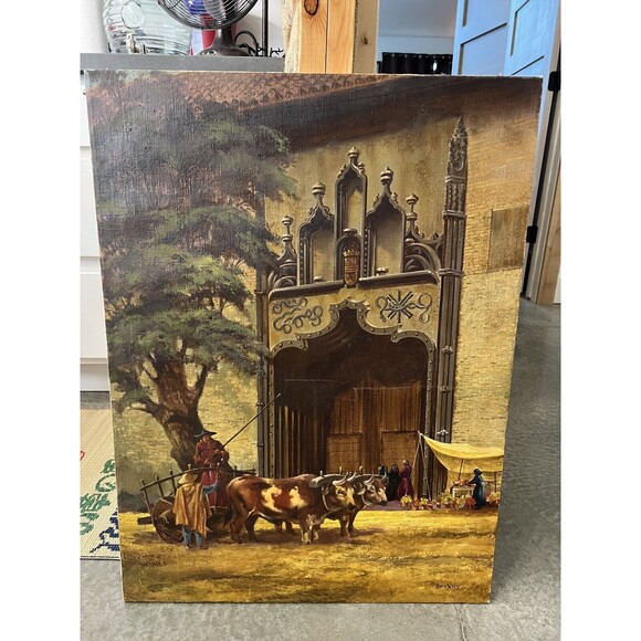 Vintage Orignal Oil On Canvas Fred Sweney “A Quiet Conversion” 24x32